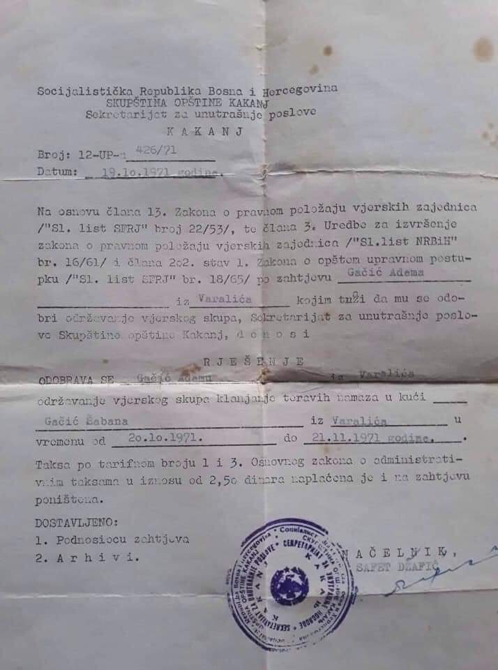 Dozvola za teraviju.jpg - Ramazan u doba komunističke Jugoslavije: Kako su imami morali dobiti dozvolu za teraviju